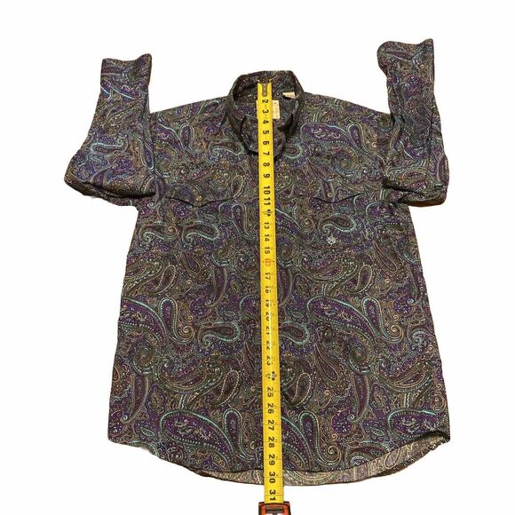Roper Western Shirt Mens Sz Small Purple Blue Paisley Button Up Cowboy T-shirt - Picture 6 of 9